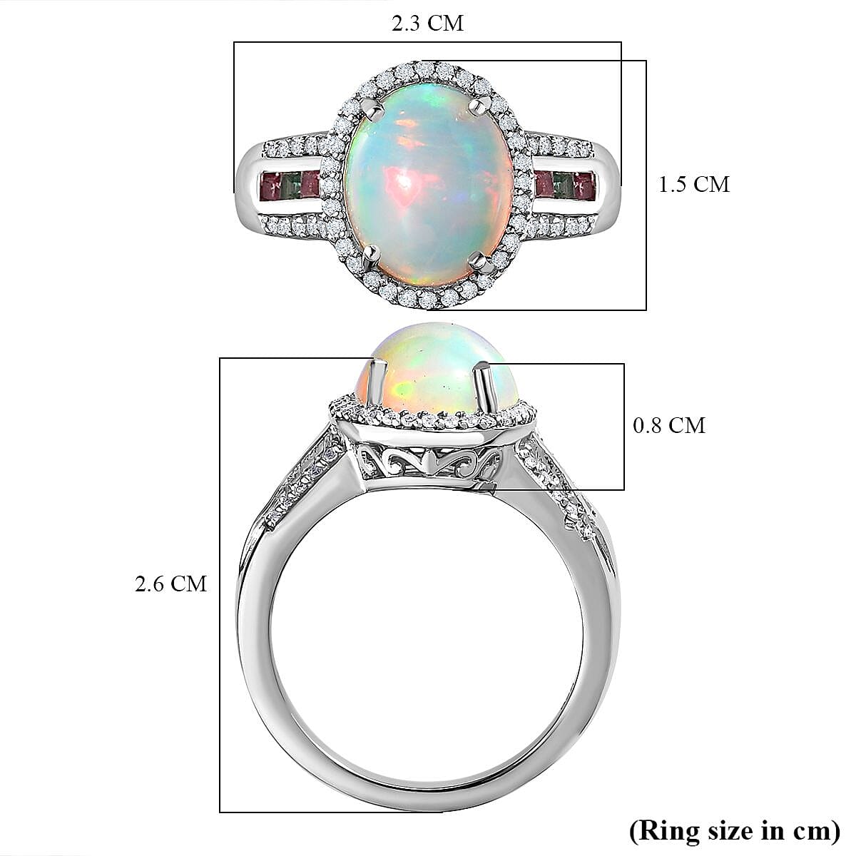 AAA Ethiopian Welo Opal, Multi Tourmaline and Natural Zircon Ring in Platinum Overlay Sterling Silver 3.05 Ct.
