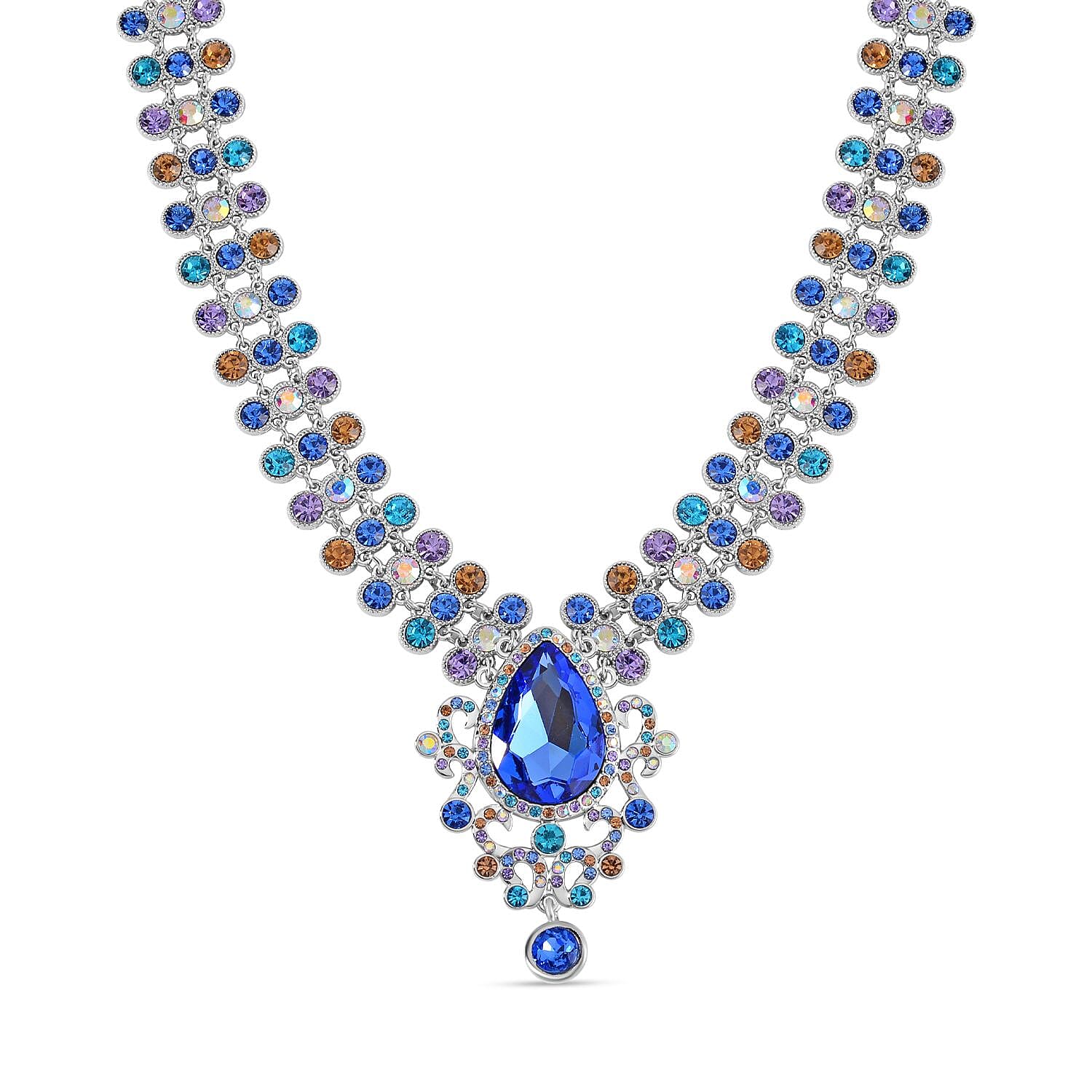 Blue & Multi Colour Austrian Crystal Necklace (Size - 20)