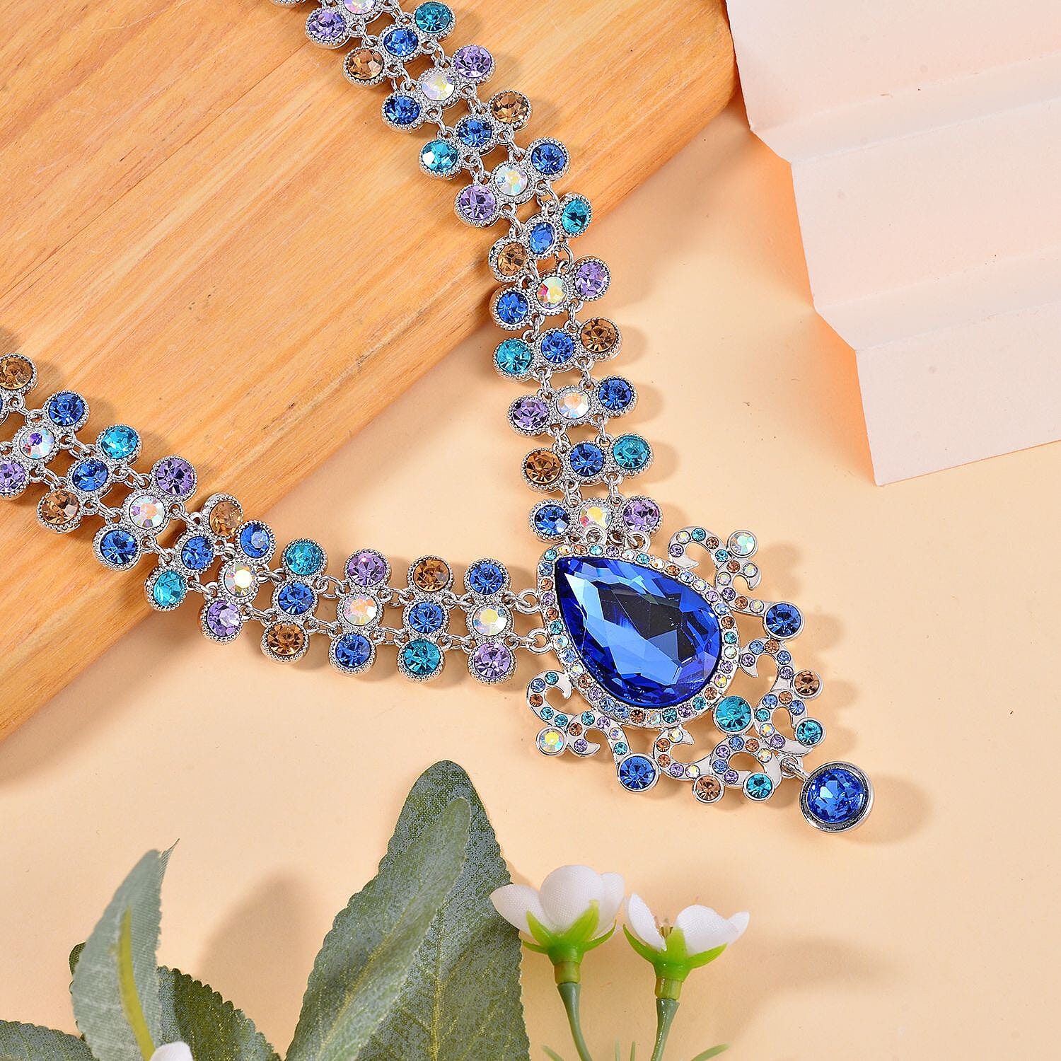 Blue & Multi Colour Austrian Crystal Necklace (Size - 20)