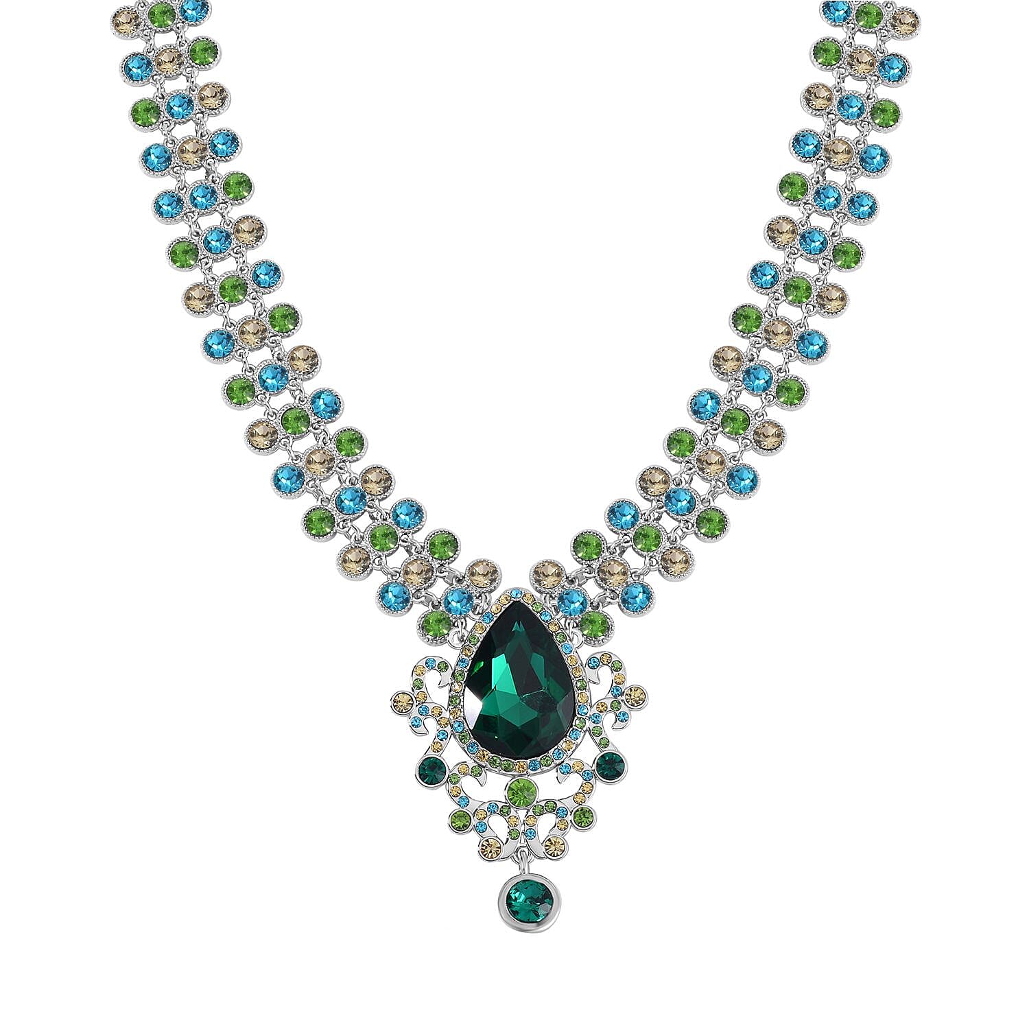 Green & Multi Colour Austrian Crystal Necklace (Size - 20)