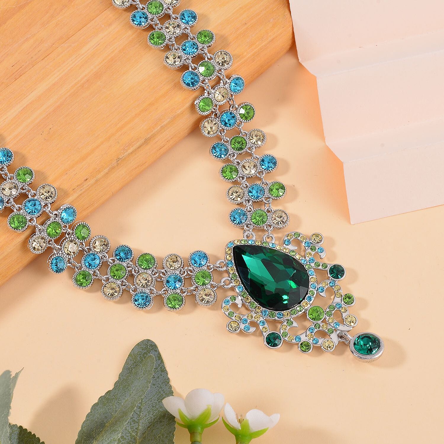Green & Multi Colour Austrian Crystal Necklace (Size - 20)