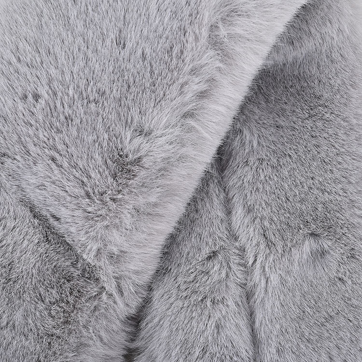 Unique Women Faux Fur Collar Scarf with Polka Dot Printed Knitted Strap (Size 80x9 cm) - Grey & White