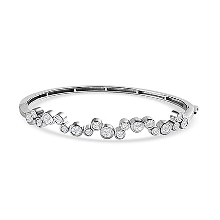 Moissanite Bubble Bangle (Size 7.5) in Platinum Overlay Sterling Silver, Silver Wt 14.57 GM