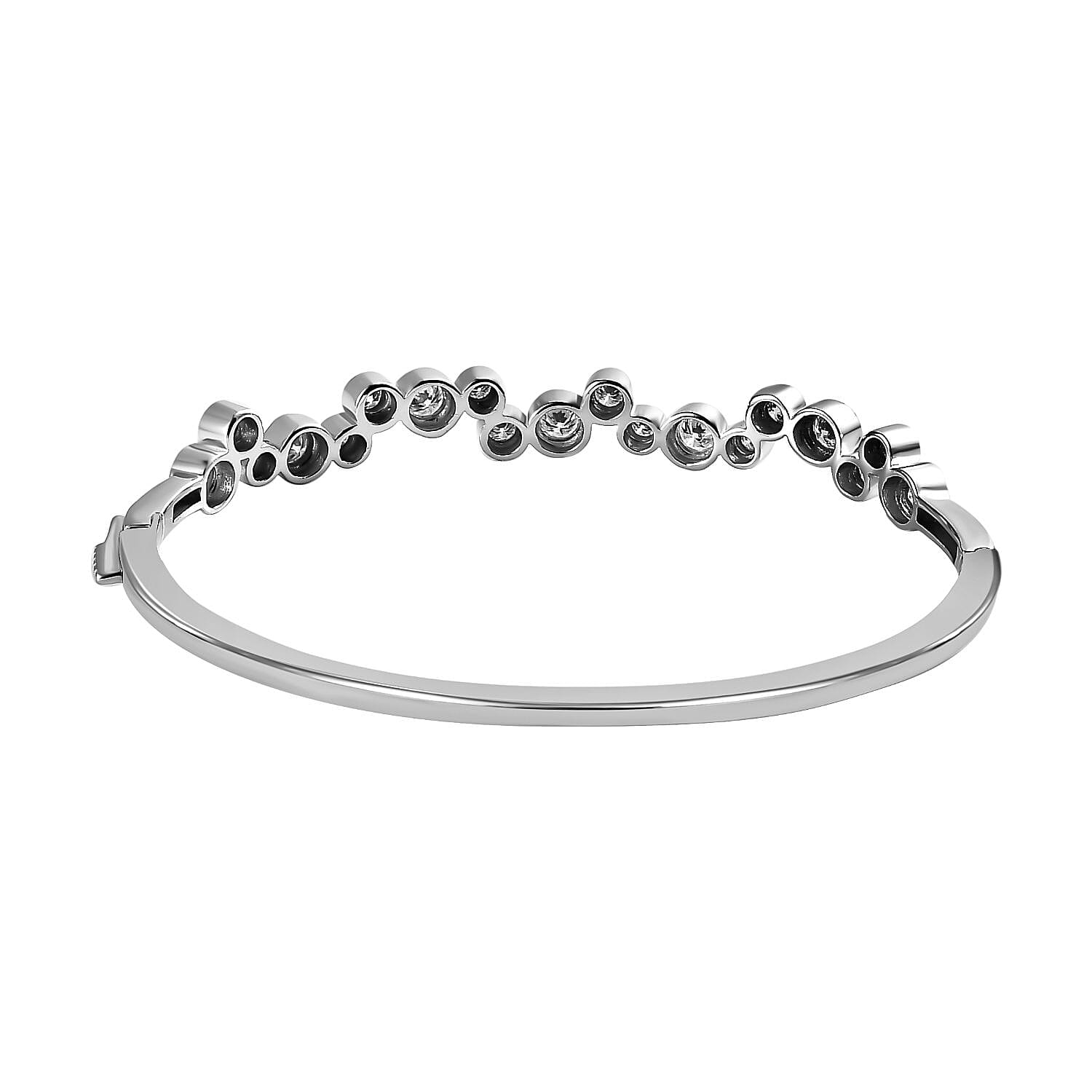 Moissanite Bangle (Size 7.5) in Platinum Overlay Sterling Silver 2.49 Ct, Silver Wt 14.14 Gms.