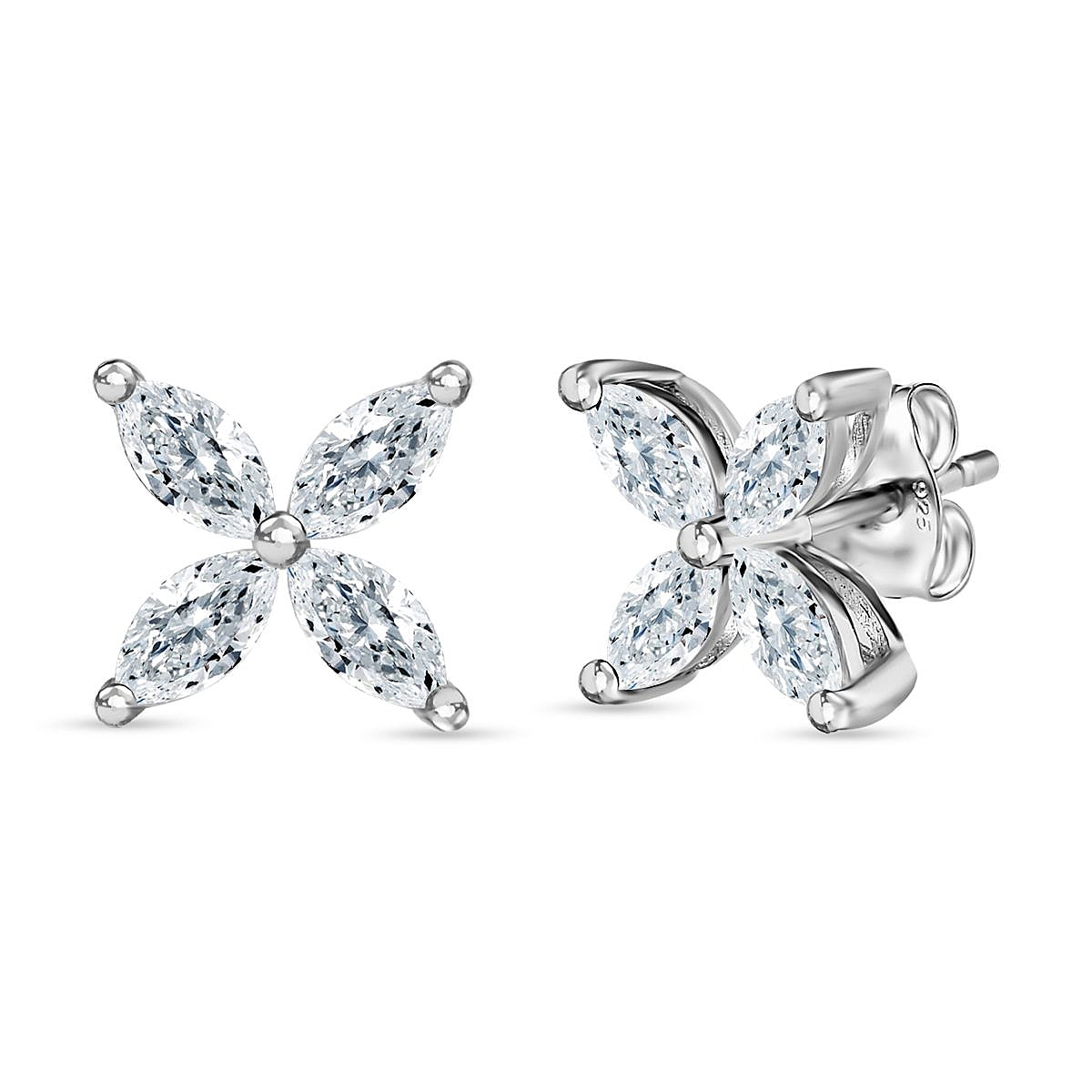 Moissanite Floral Stud Earrings in Platinum Overlay Sterling Silver 1.77 Ct.
