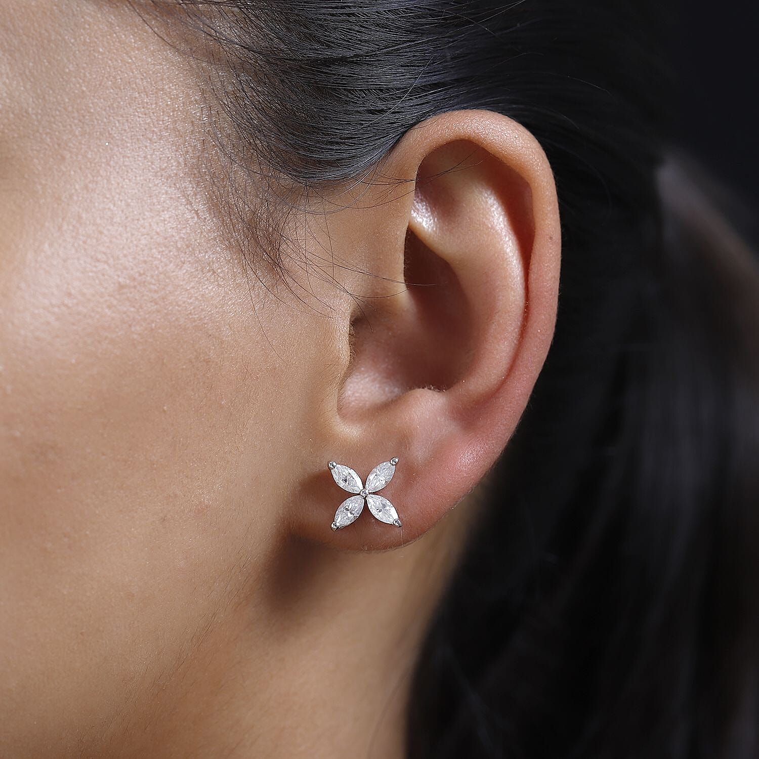 Moissanite Floral Earrings in Platinum Overlay Sterling Silver 1.77 Ct.