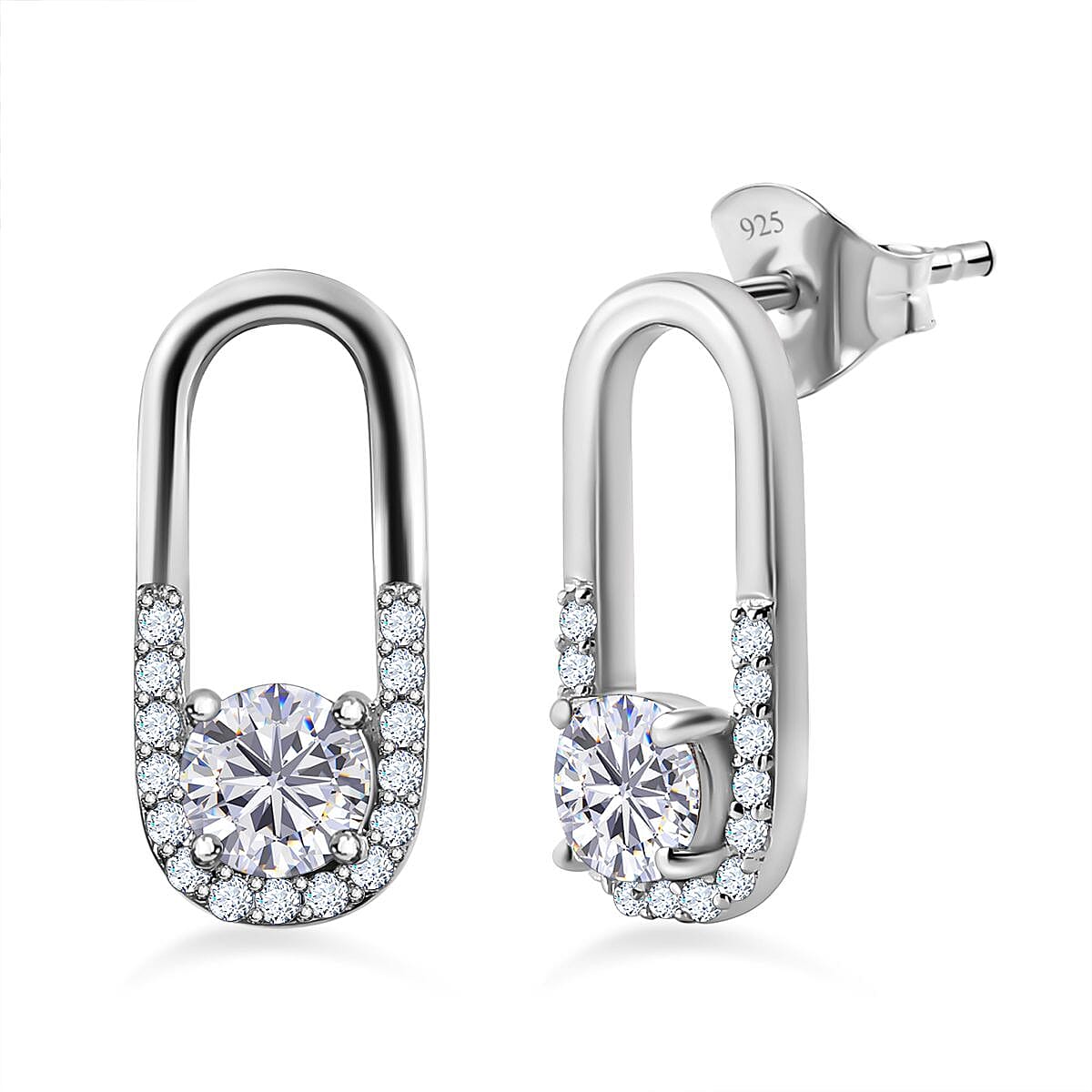 Moissanite Dangle Loop Earrings in Platinum Overlay Sterling Silver 1.21 Ct.