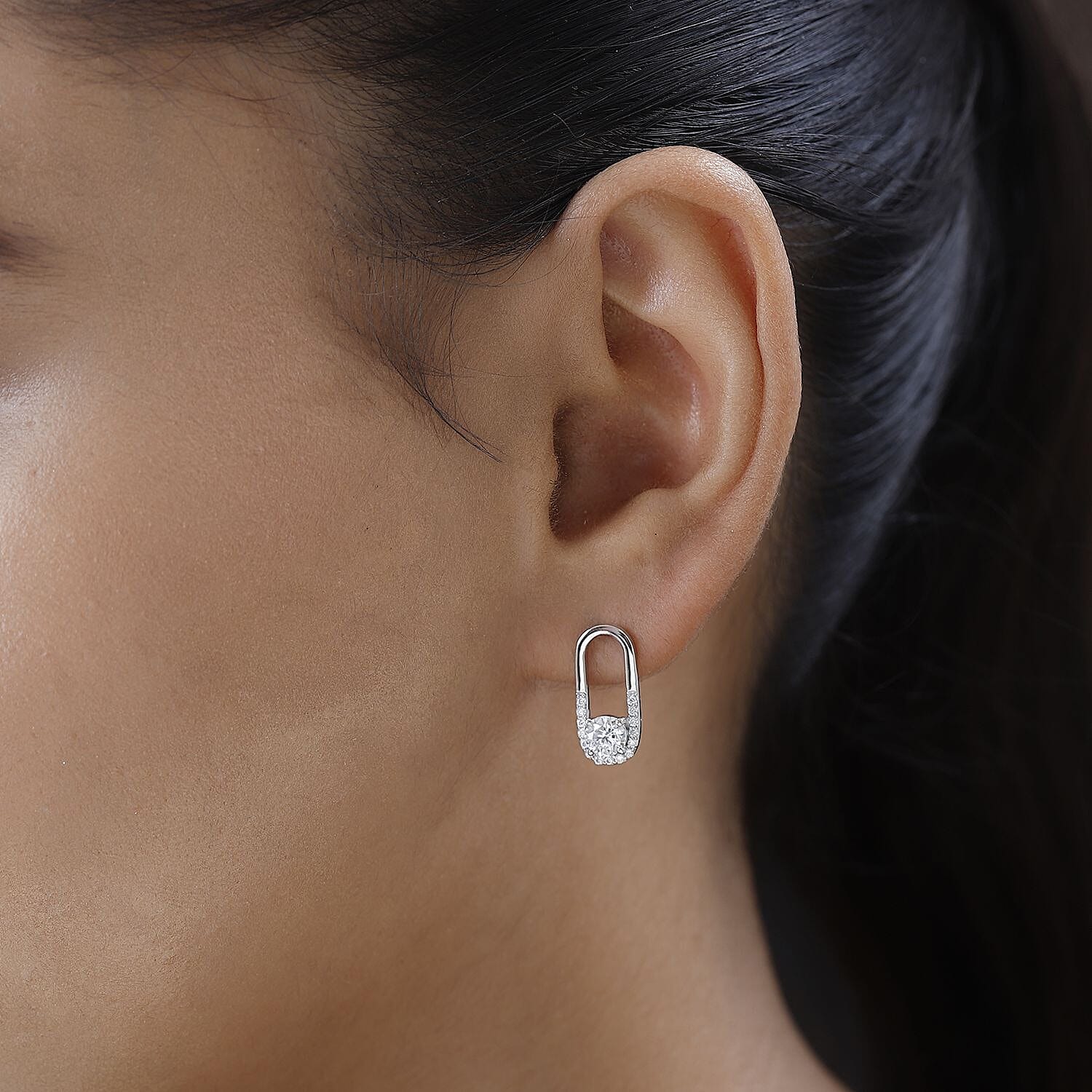 Moissanite Dangle Loop Earrings in Platinum Overlay Sterling Silver 1.21 Ct.