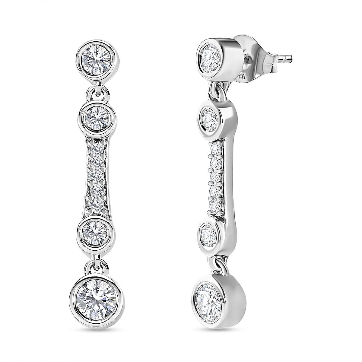 Moissanite Dangling Earrings in Platinum Overlay Sterling Silver 1.10 Ct.