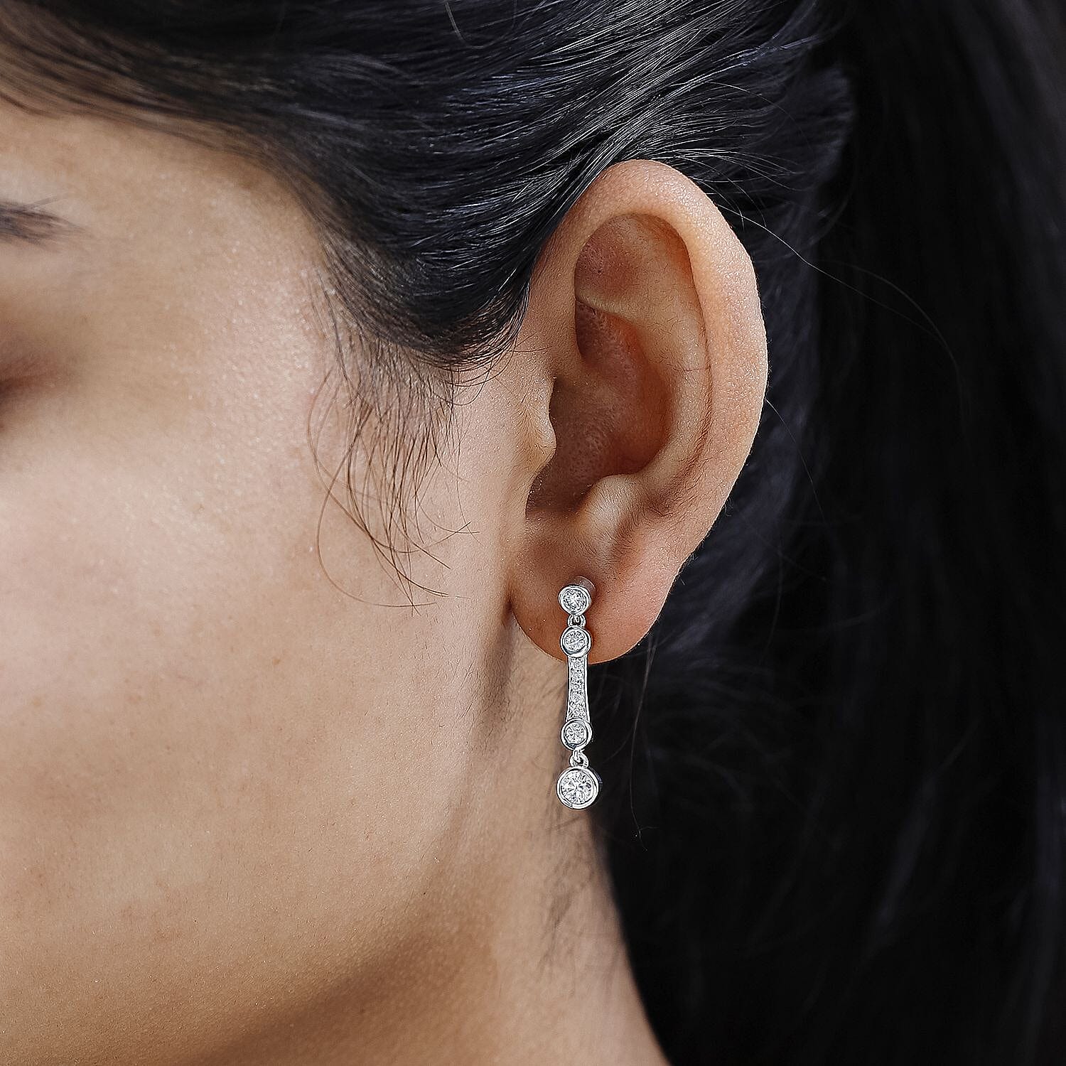 Moissanite Dangling Earrings in Platinum Overlay Sterling Silver 1.10 Ct.