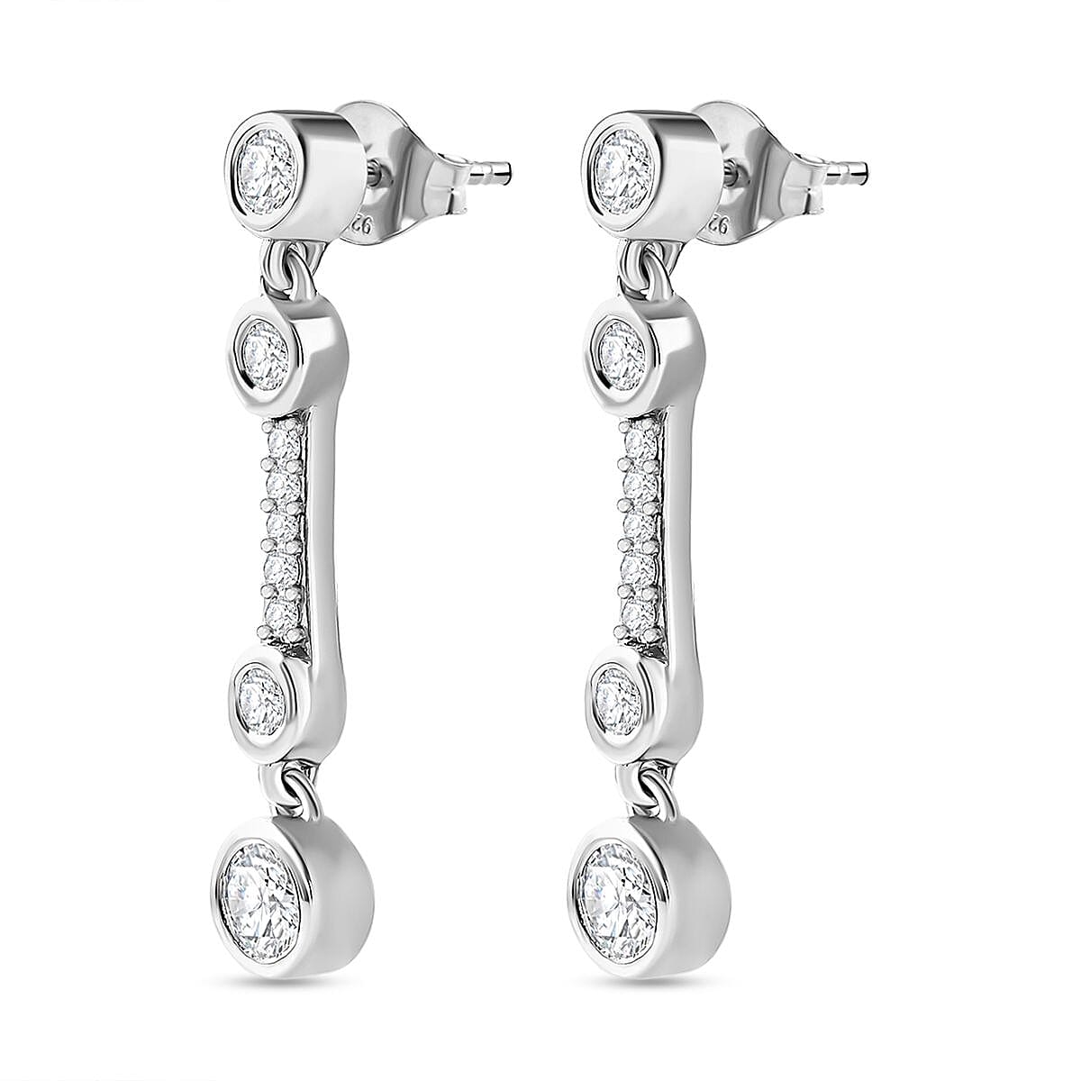 Moissanite Dangling Earrings in Platinum Overlay Sterling Silver 1.10 Ct.