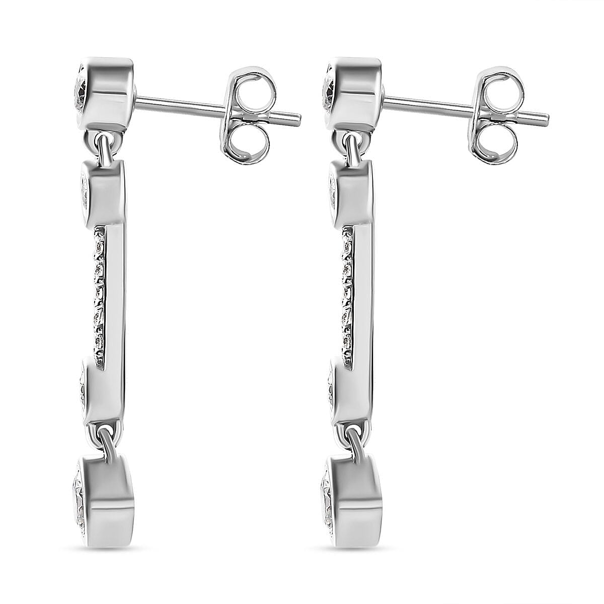 Moissanite Dangling Earrings in Platinum Overlay Sterling Silver 1.10 Ct.