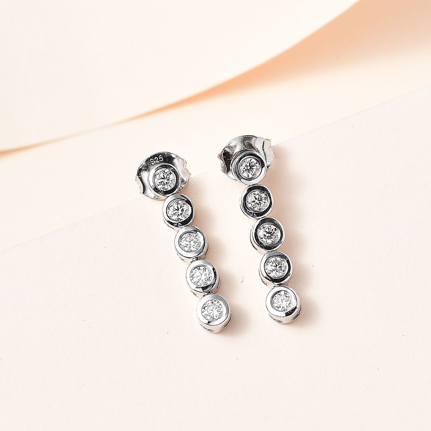 Moissanite Dangle Earrings in Platinum Overlay Sterling Silver