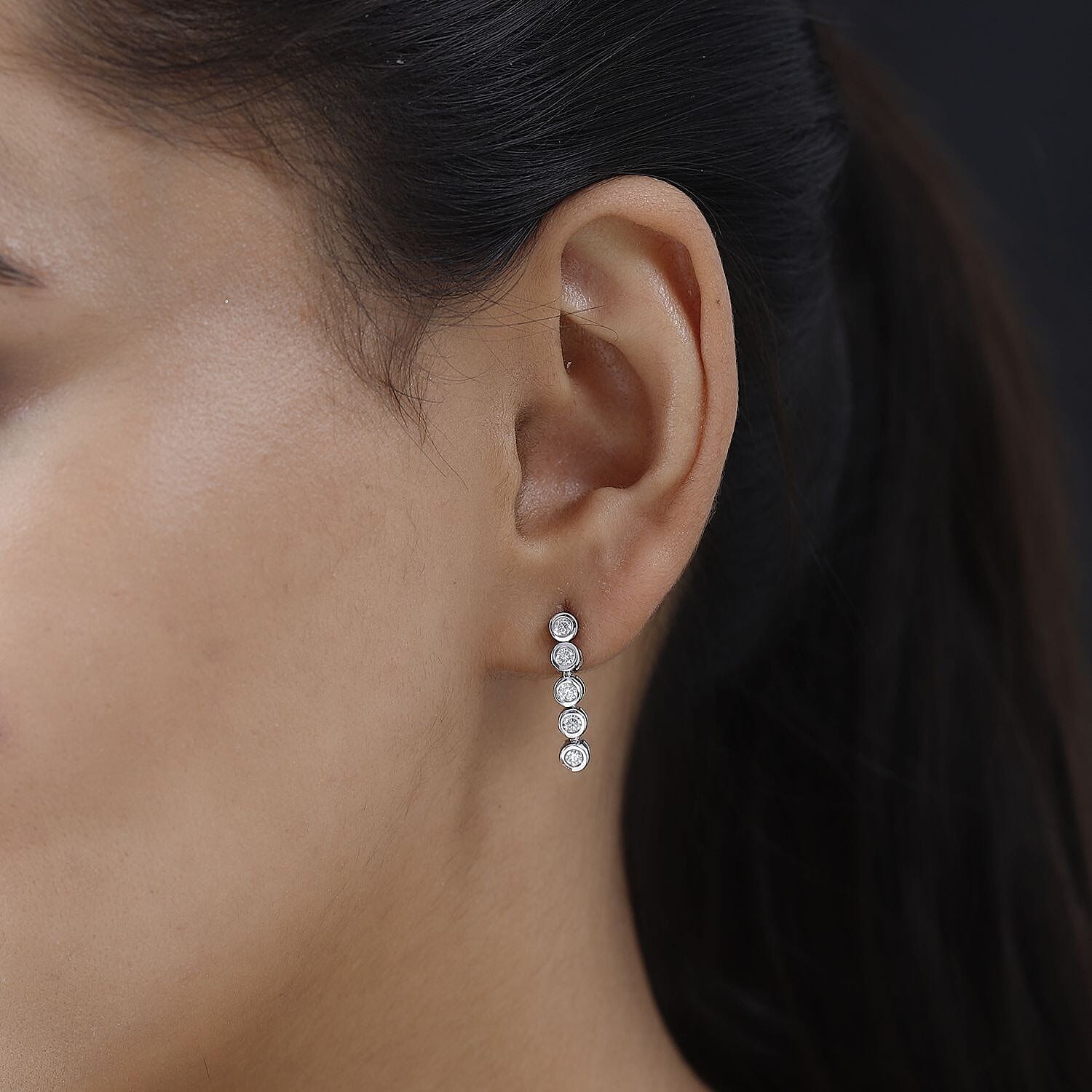 Moissanite Dangle Earrings in Platinum Overlay Sterling Silver