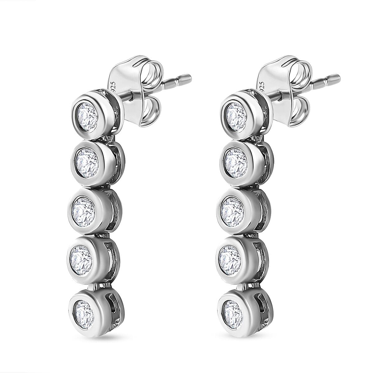 Moissanite Dangle Earrings in Platinum Overlay Sterling Silver