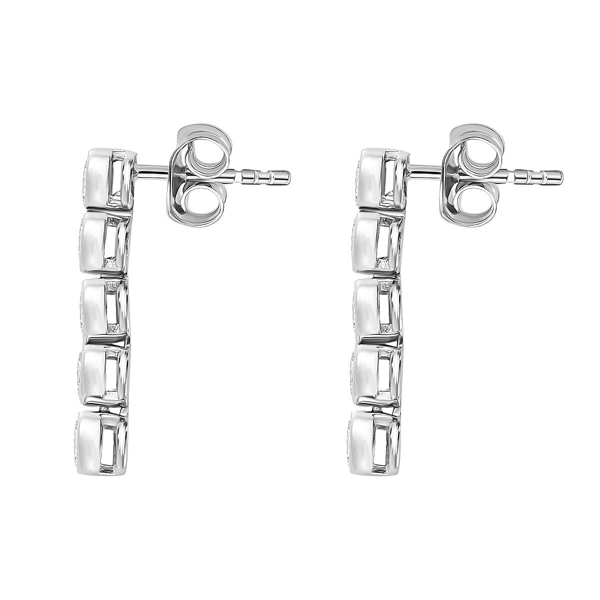 Moissanite Dangle Earrings in Platinum Overlay Sterling Silver
