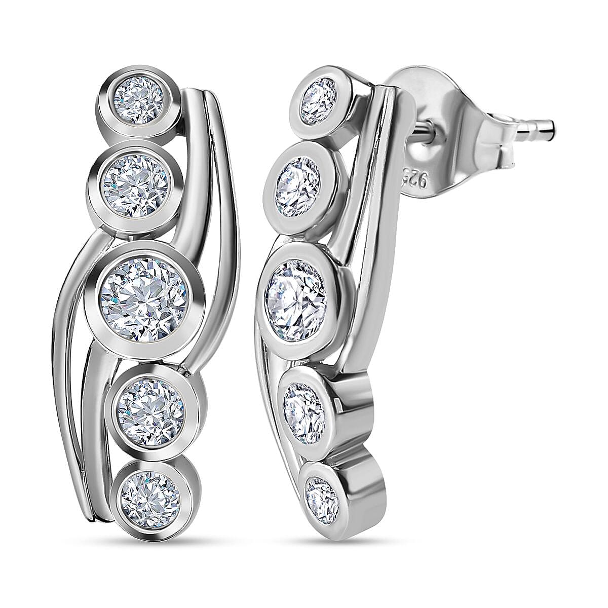 Moissanite Earrings in Platinum Overlay Sterling Silver 1.24 Ct.