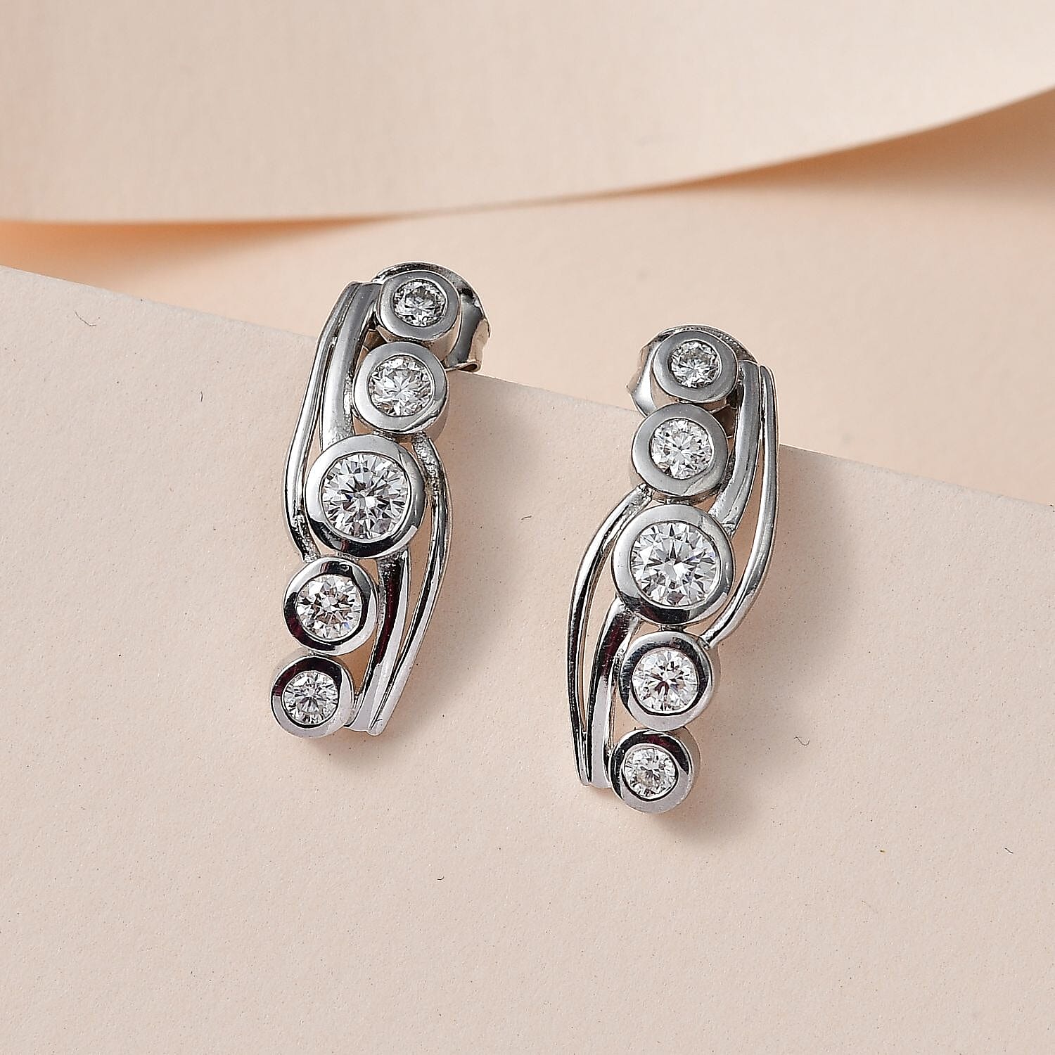 Moissanite Earrings in Platinum Overlay Sterling Silver 1.24 Ct.