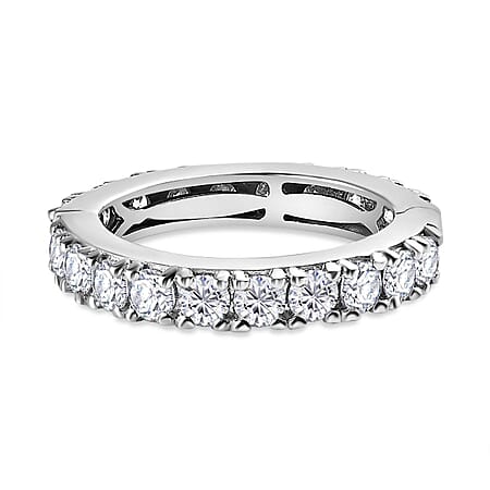Moissanite Full Eternity Band Ring in Platinum Overlay Sterling Silver 1.96 Ct.