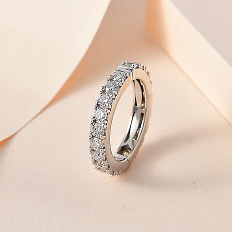 Moissanite Full Eternity Band Ring in Platinum Overlay Sterling Silver 1.96 Ct.