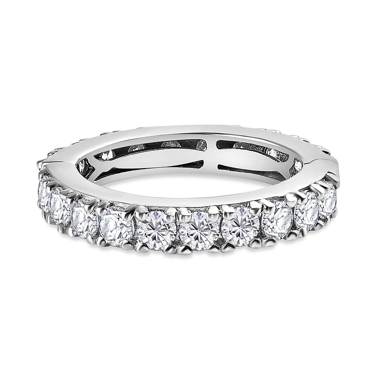 Moissanite  Band Ring in Platinum Overlay Sterling Silver 1.96 ct  1.932  Ct.