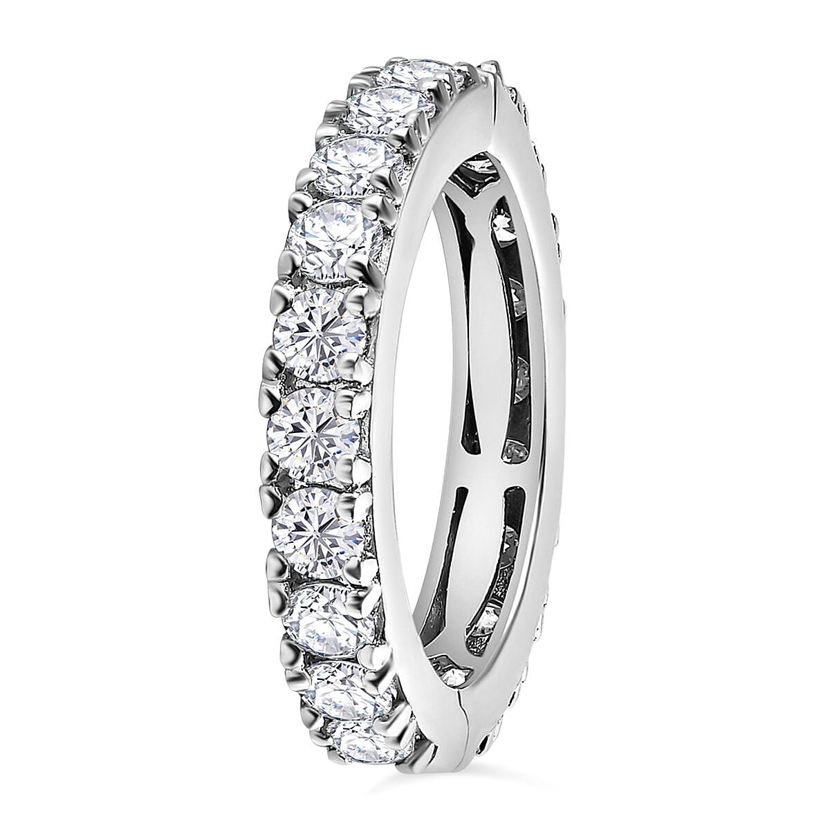 Moissanite  Band Ring in Platinum Overlay Sterling Silver 1.96 ct  1.932  Ct.