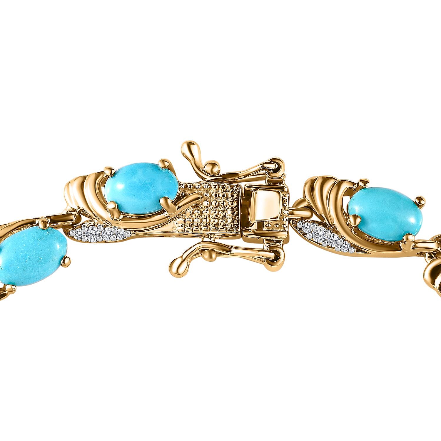Tucson Special - Arizona Sleeping Beauty Turquoise & Natural Zircon Bracelet (Size - 8) in Vermeil YG Plated Sterling Silver 8.70 Ct, Silver Wt 12.51 GM