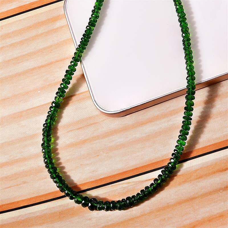 14K Yellow Gold  AAA   Natural Chrome Diopside  Necklace (Size - 18) 76.83 ct,  Gold Wt. 2.26 Gms  76.830  Ct.