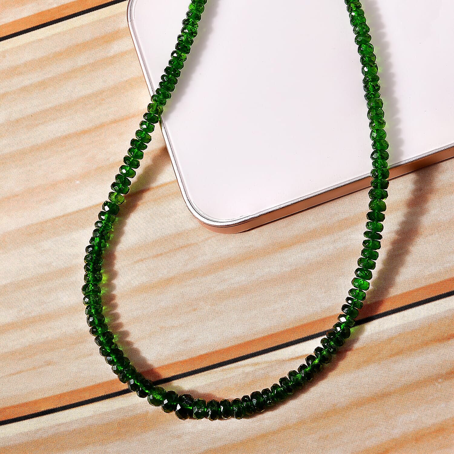 14K Yellow Gold  AAA   Natural Chrome Diopside  Necklace (Size - 18) 76.83 ct,  Gold Wt. 2.26 Gms  76.830  Ct.