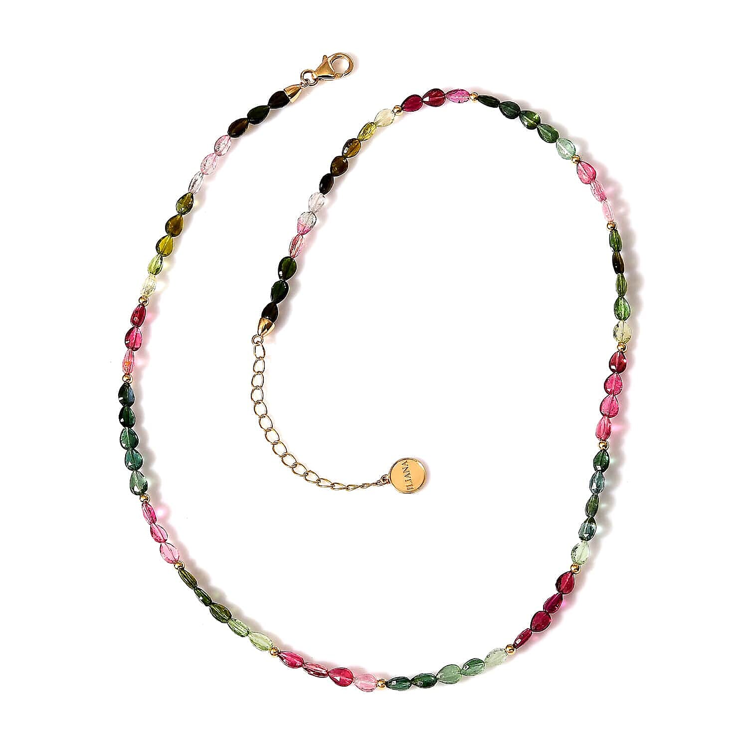 18K Yellow Gold  AAA   Multi-Tourmaline  Necklace (Size - 18) 46.64 ct,  Gold Wt. 2.88 Gms  46.640  Ct.