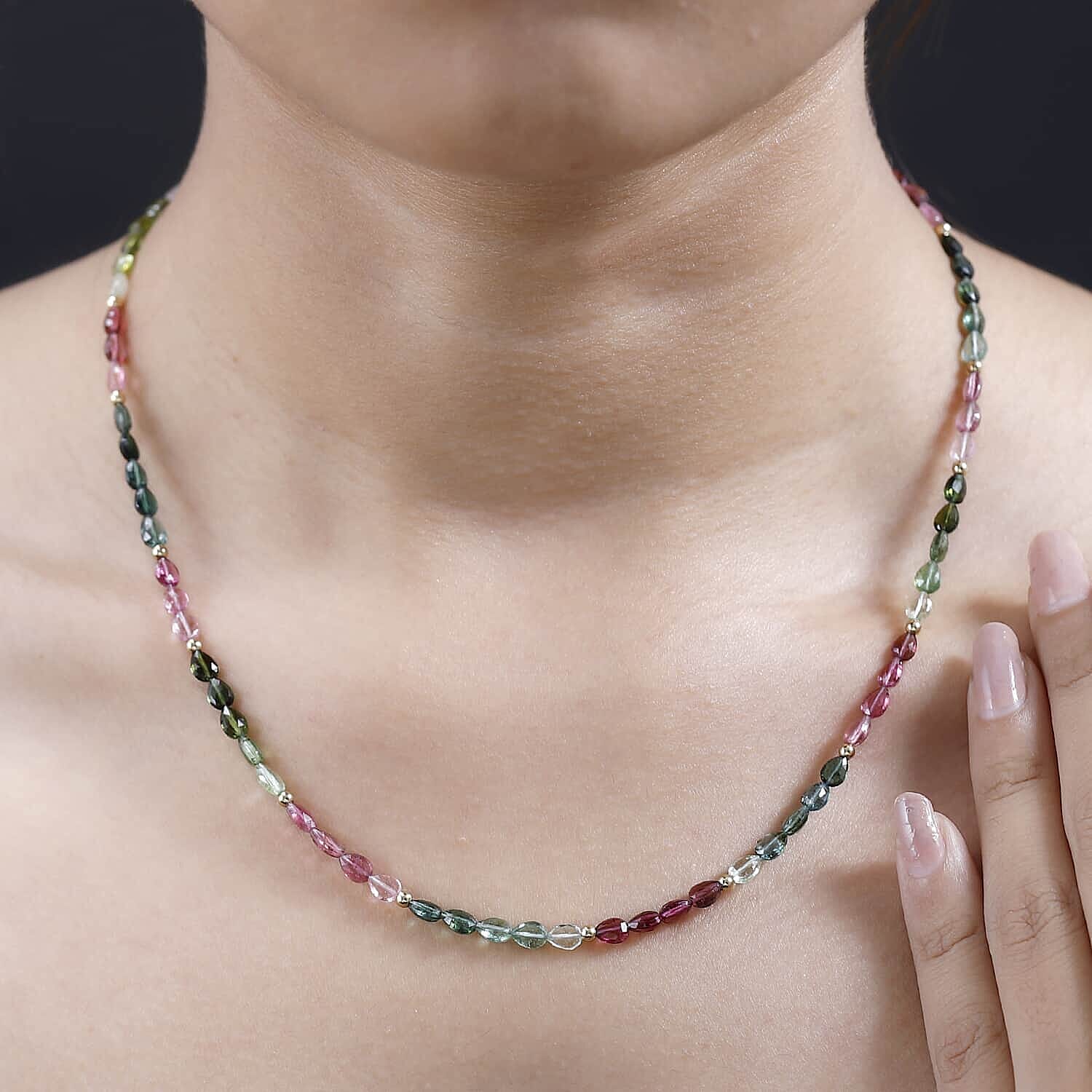 18K Yellow Gold  AAA   Multi-Tourmaline  Necklace (Size - 18) 46.64 ct,  Gold Wt. 2.88 Gms  46.640  Ct.