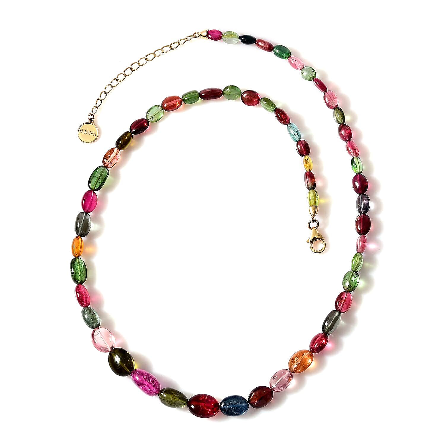 18K Yellow Gold  AAAA   Multi-Tourmaline  Necklace (Size - 18) 116.96 ct,  Gold Wt. 2.26 Gms  116.960  Ct.