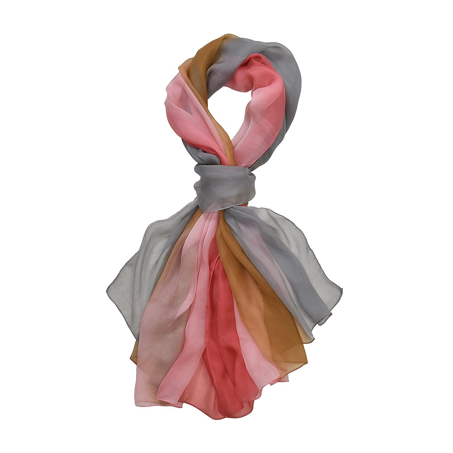 LA MAREY 100% Ombre Mulberry Silk Gradient Pattern Scarf - Pink & Red