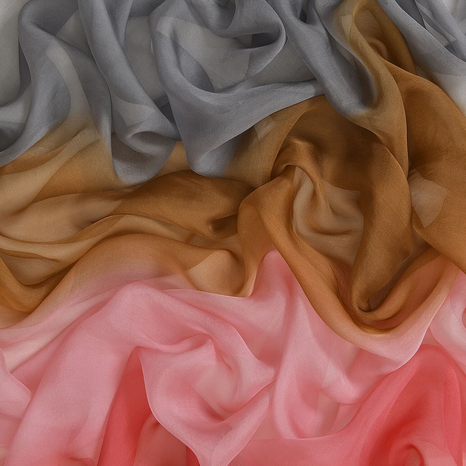 LA MAREY 100% Ombre Mulberry Silk Gradient Pattern Scarf - Pink & Red