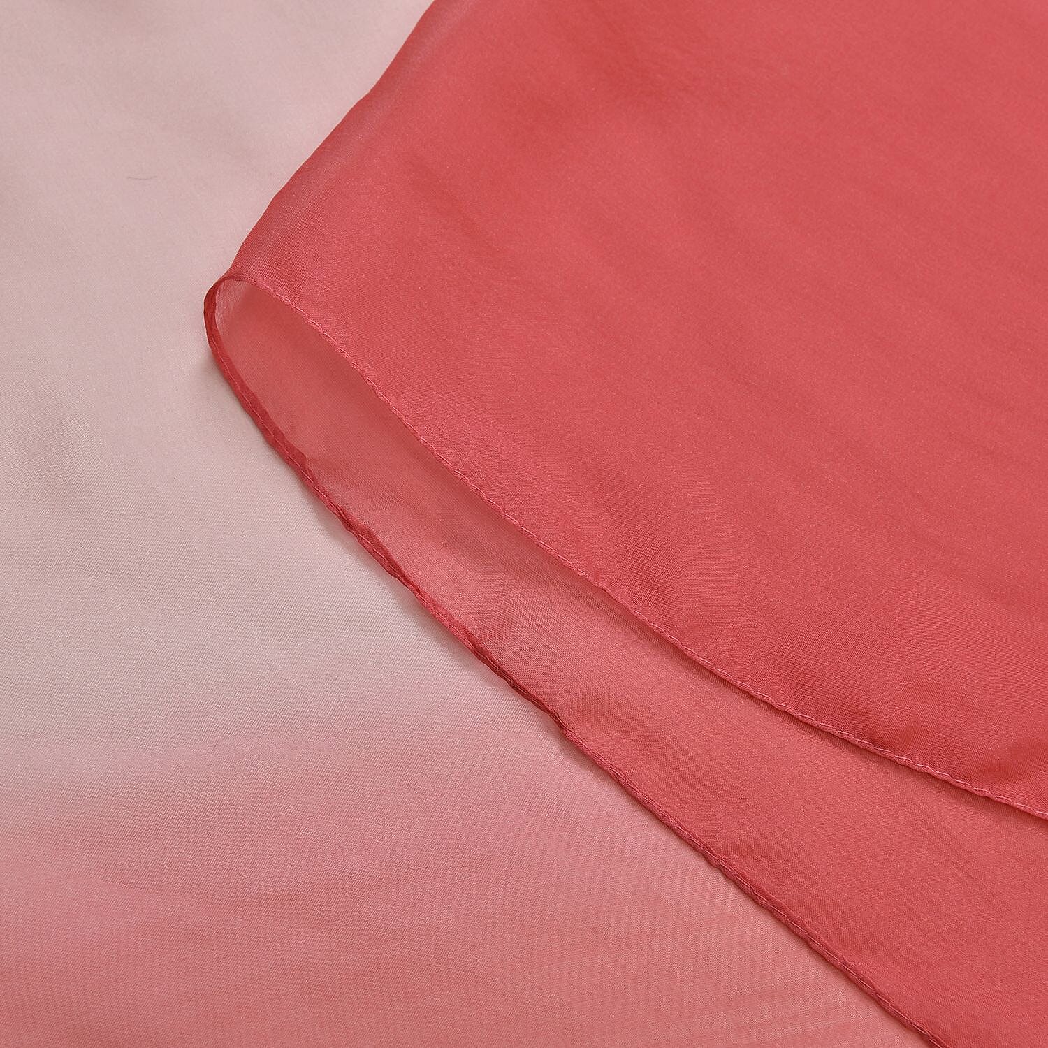 LA MAREY 100% Ombre Mulberry Silk Gradient Pattern Scarf - Pink & Red