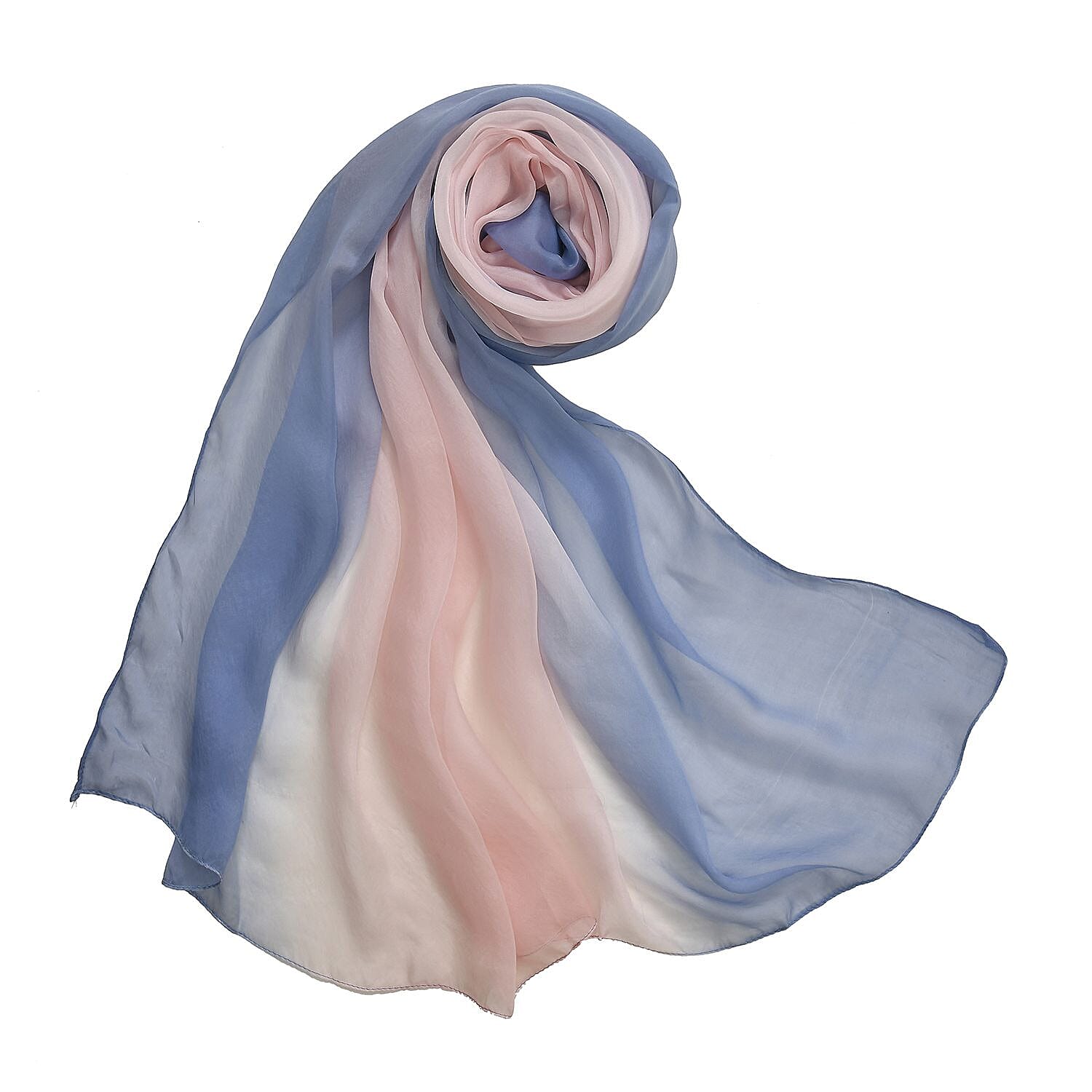 LA MAREY 100% Ombre Mulberry Silk Gradient Pattern Scarf (Size 180x110 cm) - White - Blue