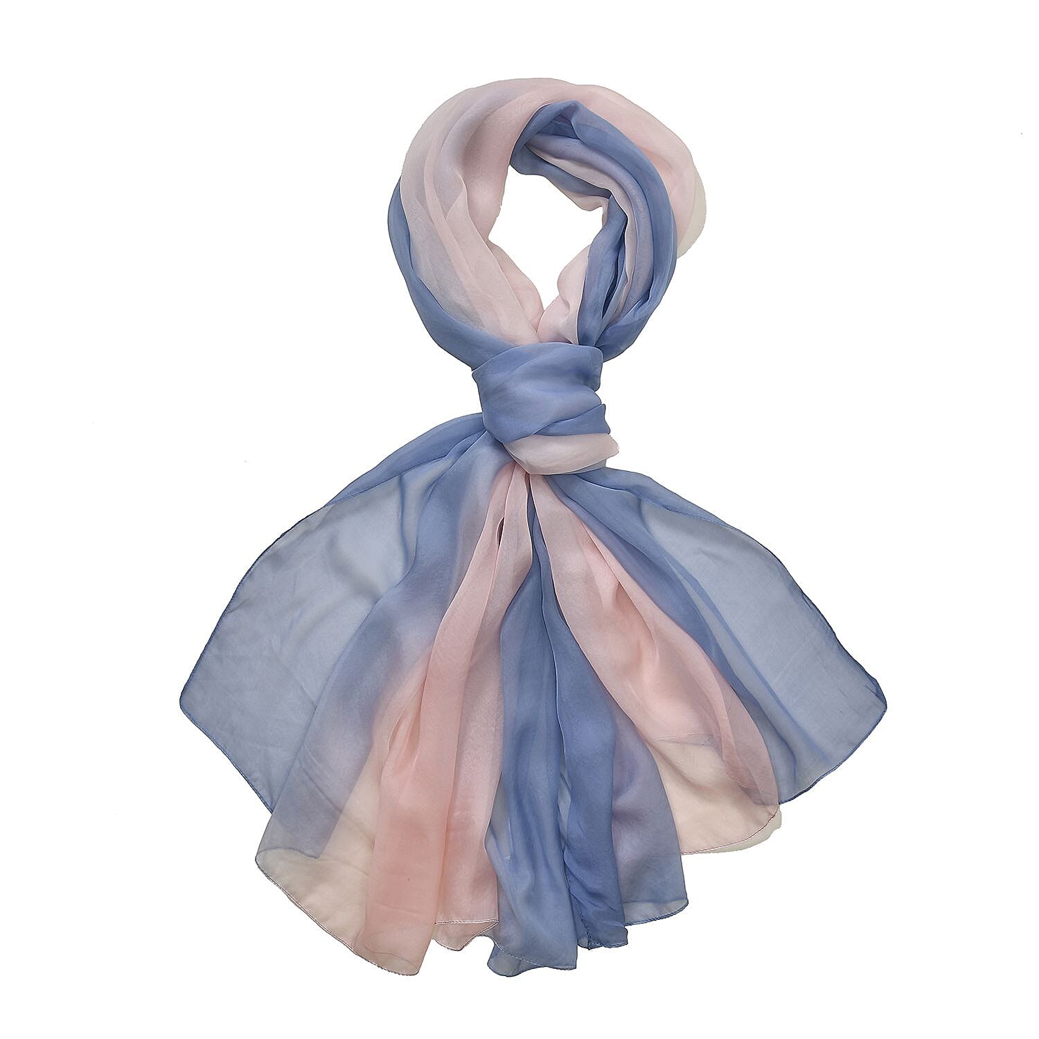 LA MAREY 100% Ombre Mulberry Silk Gradient Pattern Scarf (Size 180x110 cm) - White - Blue