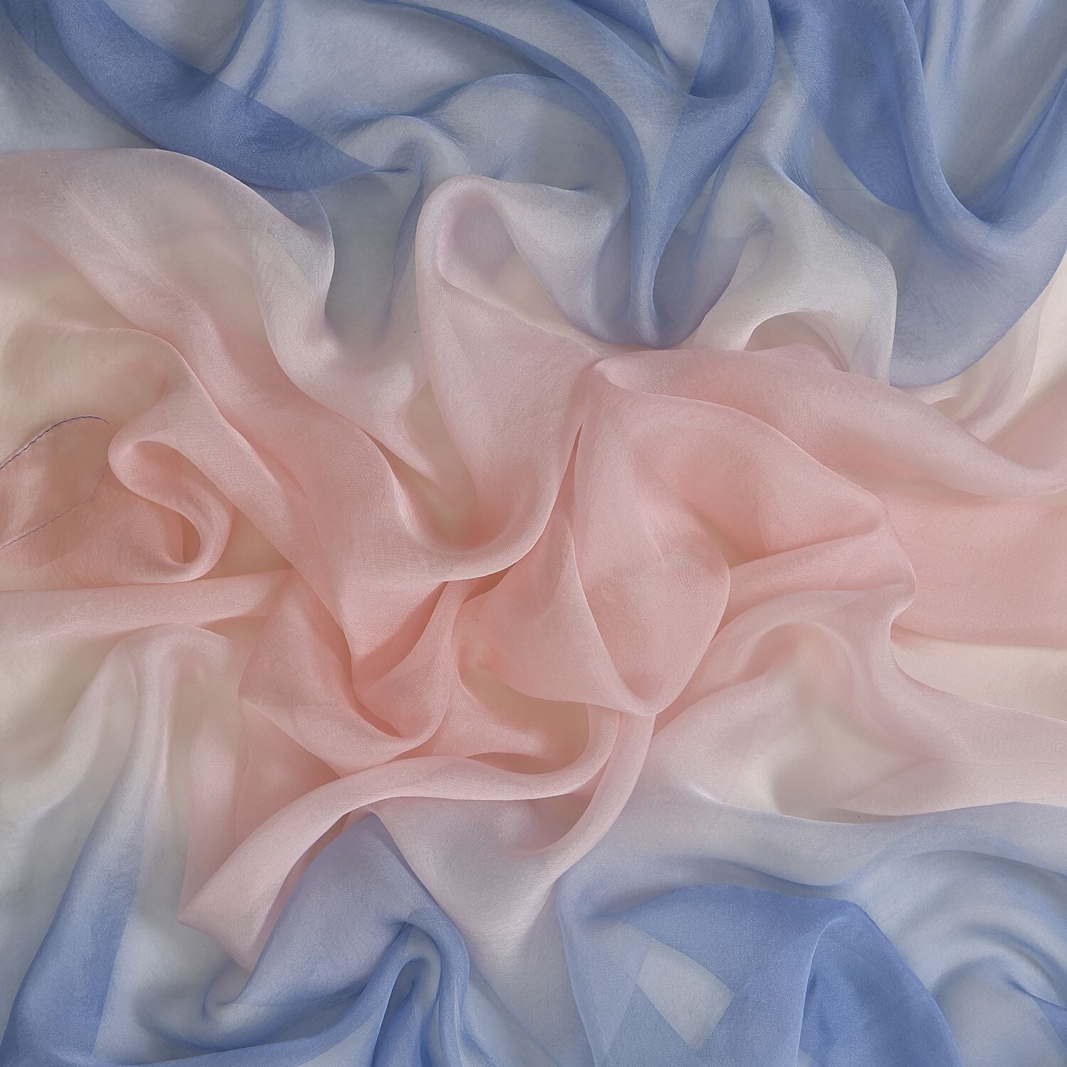 LA MAREY 100% Ombre Mulberry Silk Gradient Pattern Scarf (Size 180x110 cm) - White - Blue