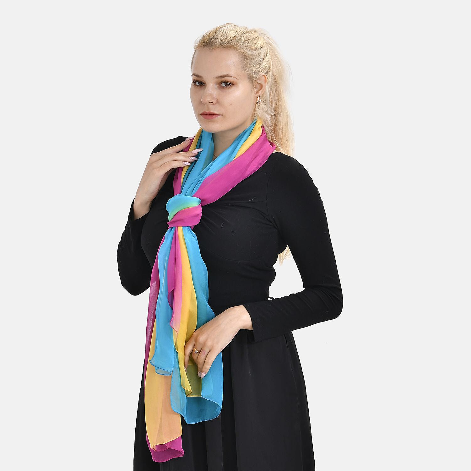 La Marey Mulberry Silk Ombre Scarf (Size 170x1 cm) - Green - Pink