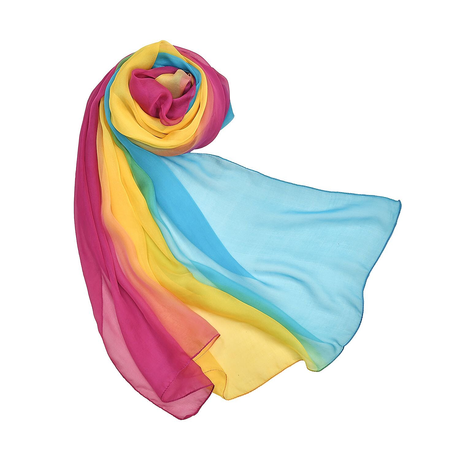 La Marey Mulberry Silk Ombre Scarf (Size 170x1 cm) - Green - Pink