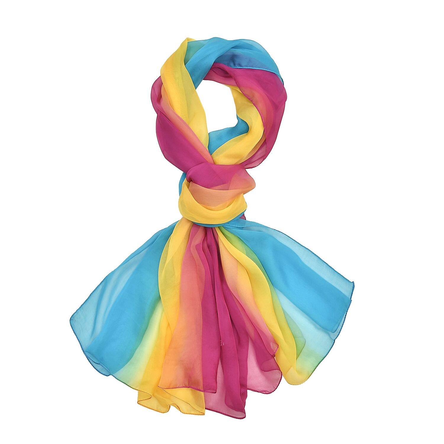 La Marey Mulberry Silk Ombre Scarf (Size 170x1 cm) - Green - Pink