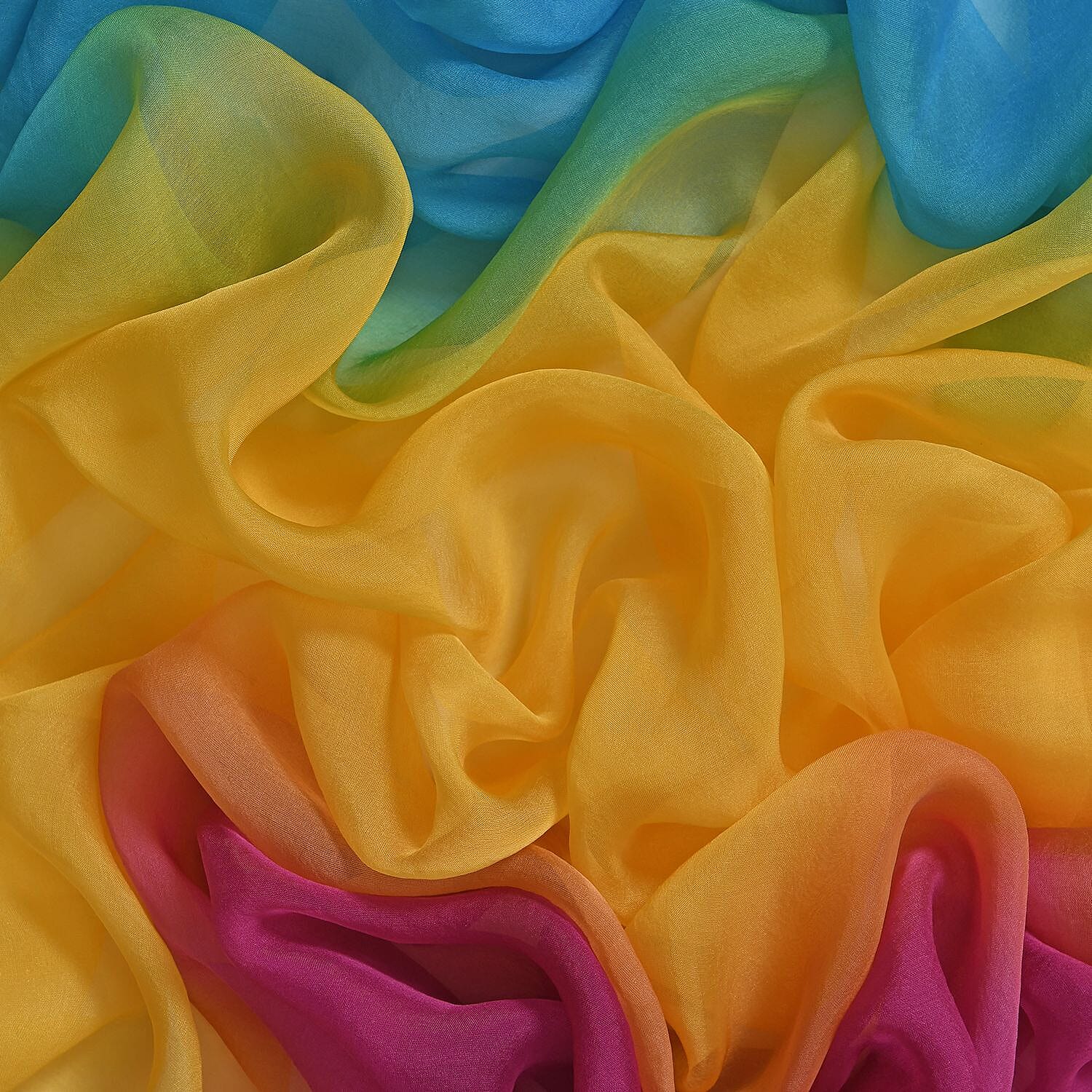 La Marey Mulberry Silk Ombre Scarf (Size 170x1 cm) - Green - Pink