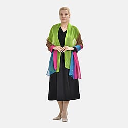 La Marey Mulberry Silk Ombre Scarf (Size 170x1 cm) - Green - Pink