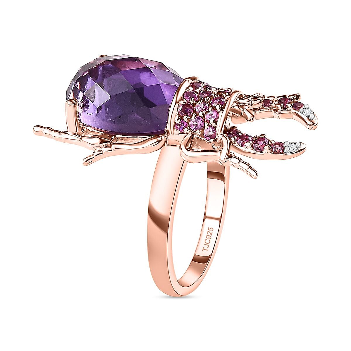 GP Italian Garden Collection - Amethyst, Rhodolite Garnet & Natural Zircon Ring in 18K Vermeil RG Plated Sterling Silver 6.75 Ct, Silver Wt. 5.20 Gms