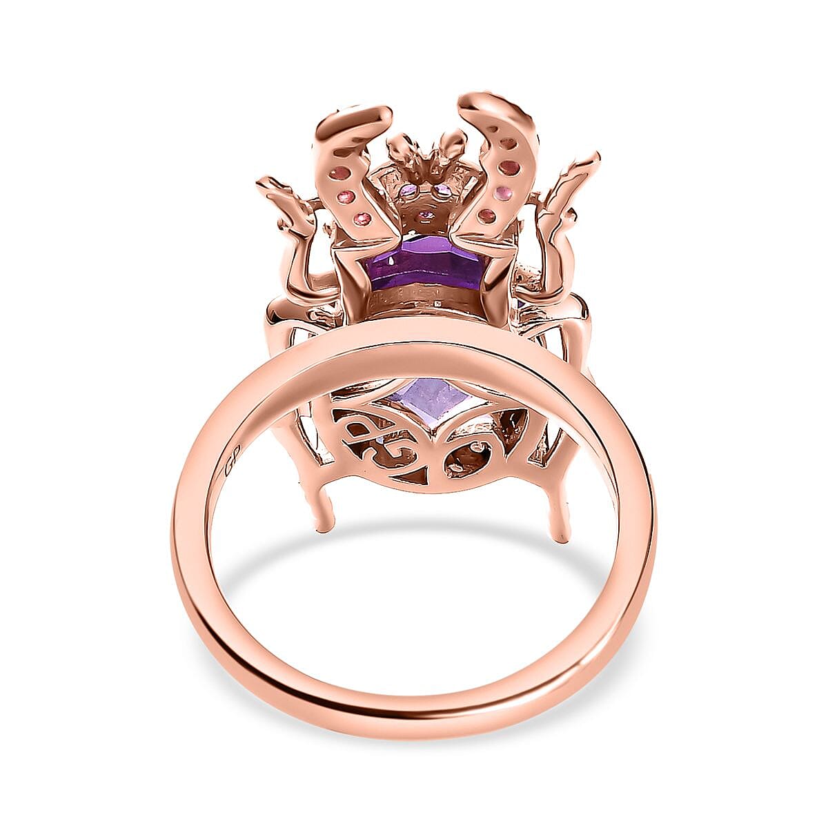 GP Italian Garden Collection - Amethyst, Rhodolite Garnet & Natural Zircon Ring in 18K Vermeil RG Plated Sterling Silver 6.75 Ct, Silver Wt. 5.20 Gms