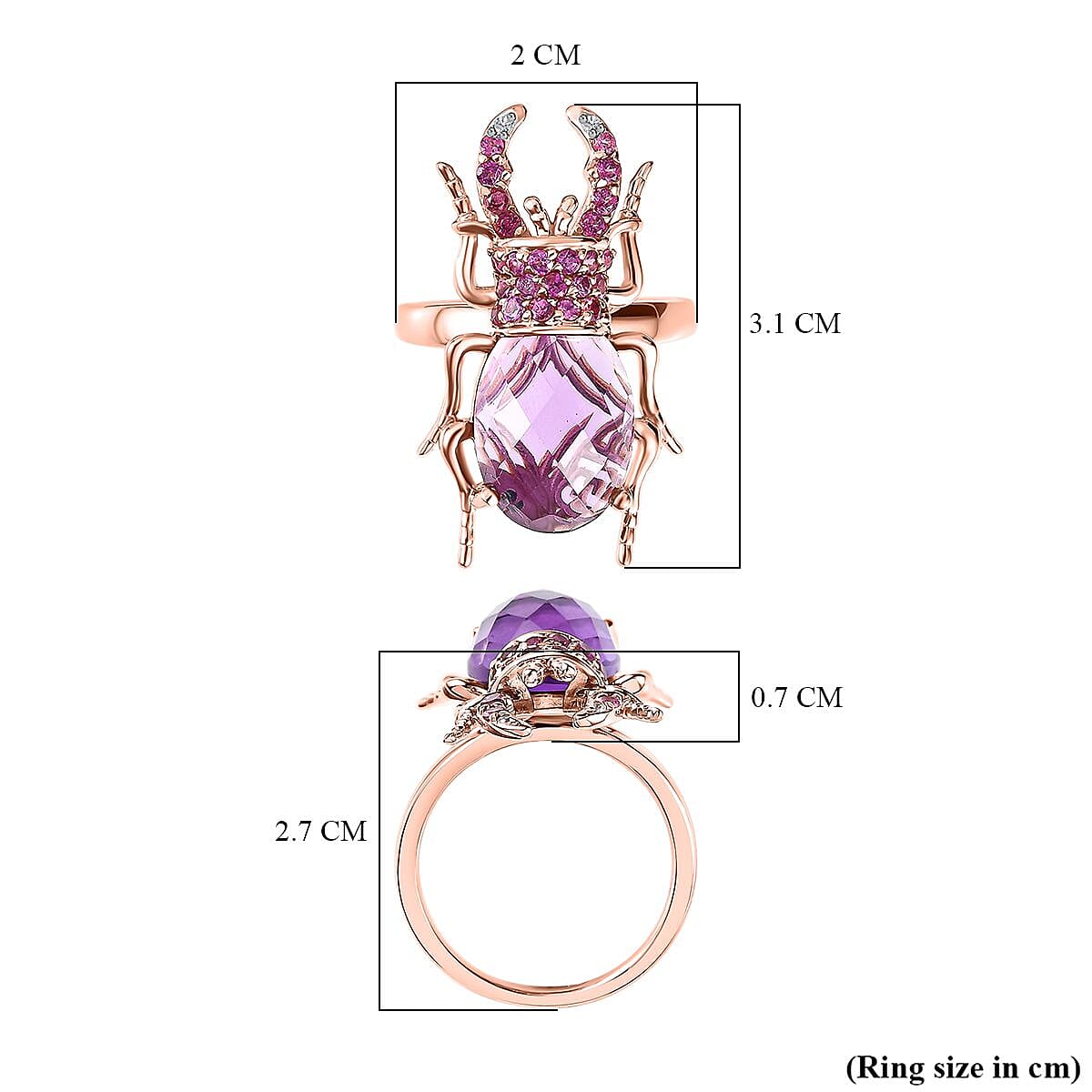 GP Italian Garden Collection - Amethyst, Rhodolite Garnet & Natural Zircon Ring in 18K Vermeil RG Plated Sterling Silver 6.75 Ct, Silver Wt. 5.20 Gms