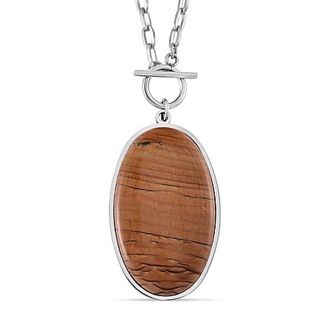 Oval Shape Picture Jasper Necklace (Size - 24) with T-Bar Clasp 50.00 Ct.