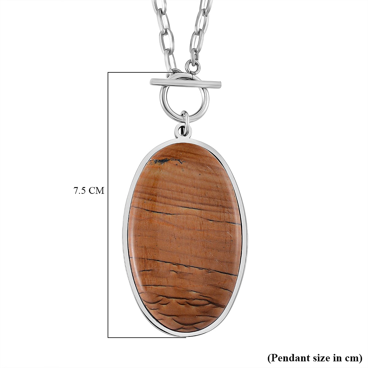Oval Shape Picture Jasper Necklace (Size - 24) with T-Bar Clasp 50.00 Ct.