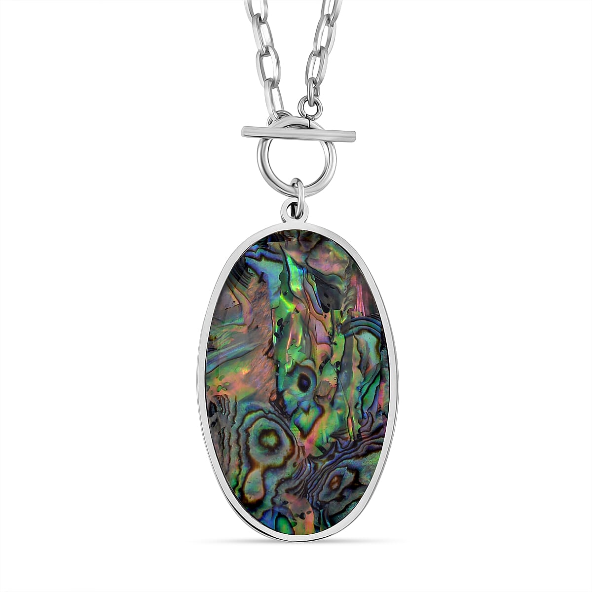 Close Out Deal - Oval Shape Abalone Shell Necklace (Size - 24) with T-Bar Clasp
