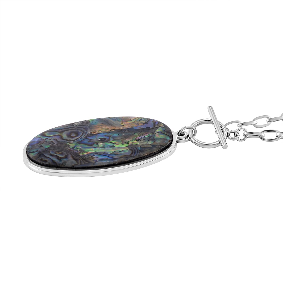 Close Out Deal - Oval Shape Abalone Shell Necklace (Size - 24) with T-Bar Clasp